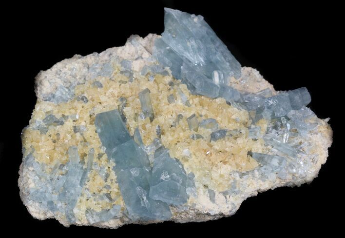 Blue Barite Crystals on Calcite - Stoneham, Colorado #33782